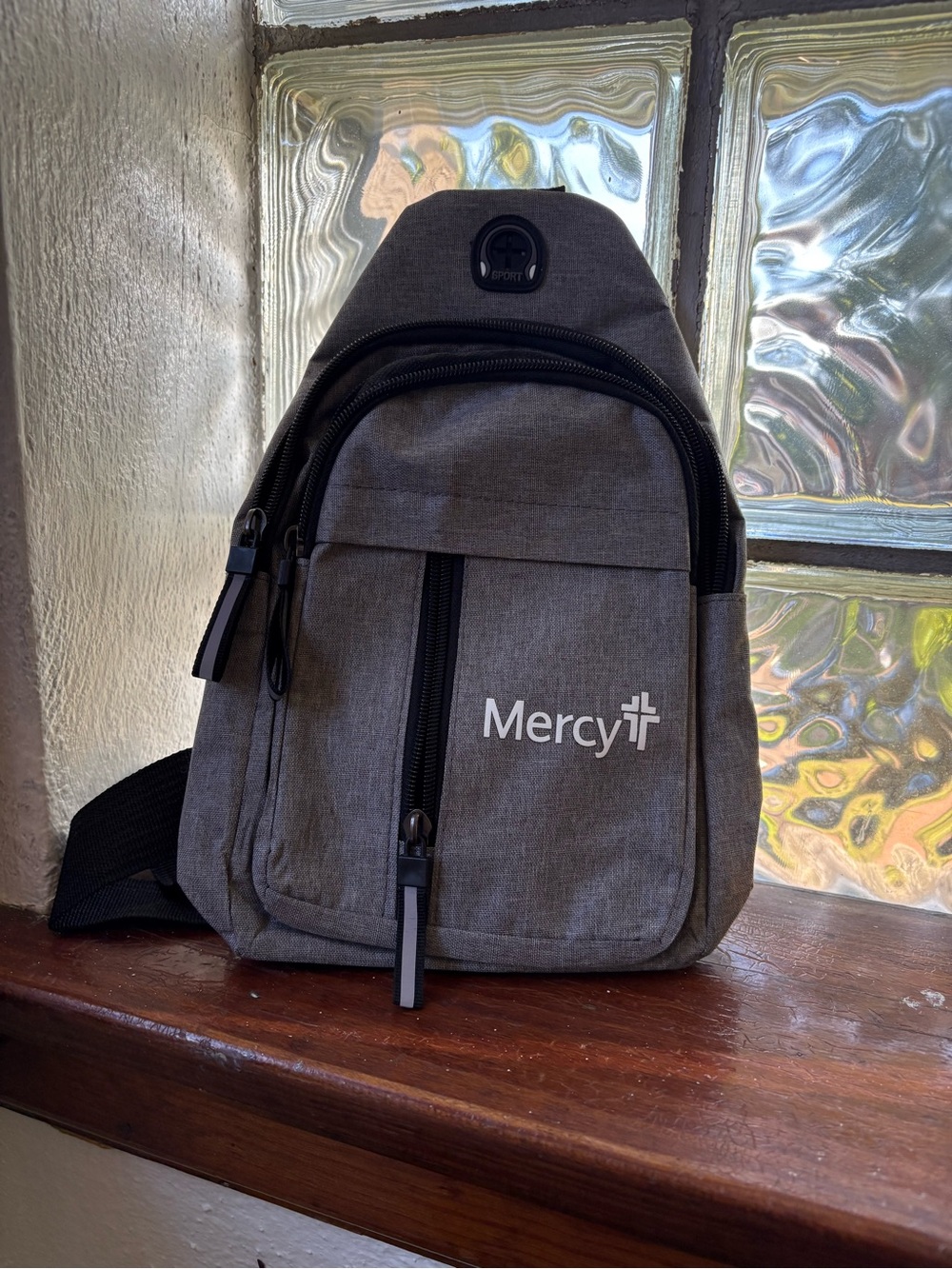 Gray Mercy Hospital Crossbody Sling Bag with Adjustable Strap